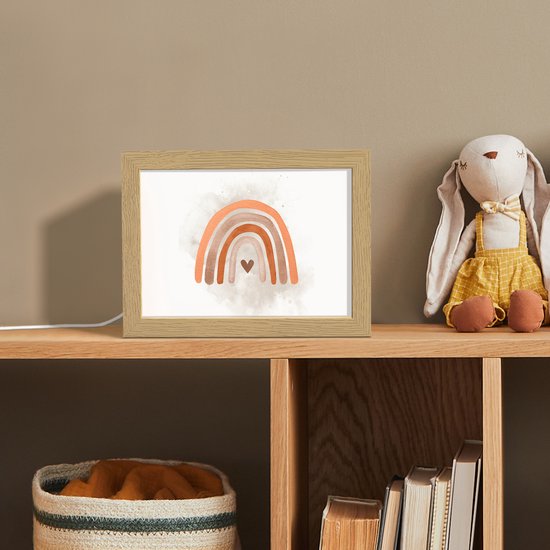 Nachtlampje 20x15 cm - Kinder lamp - Regenboog - Roze - Pastel kleuren - Hartje - Tafellamp kinderkamer - Slaapkamer lamp - Bedlamp kinderen - Kinderlampje stopcontact - Wandlamp babykamer - Nachtlampjes van Lovvy — afbeelding 3
