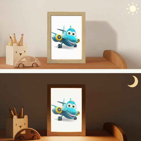 Nachtlampje 15x20 cm - Kinder lampje - Vliegtuig - Blauw - Kinderen - Jongens - Tafellamp kinderkamer - Slaapkamer lamp - Bedlamp kinderen - Kinderlampje stopcontact - Wandlamp babykamer - Nachtlampjes van Merkloos — afbeelding 4