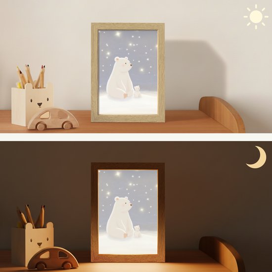 Nachtlampje 15x20 cm - Kinder lamp - Ijsbeer - Sneeuw - Sterren - Blauw - Tafellamp kinderkamer - Slaapkamer lamp - Bedlamp kinderen - Kinderlampje stopcontact - Wandlamp babykamer - Nachtlampjes van Merkloos — afbeelding 4