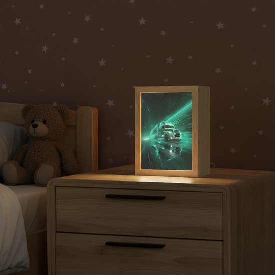 Nachtlampje 15x20 cm - Kinder lamp - Vrachtwagen - Snelheid - Groen - Neon - Tafellamp kinderkamer - Slaapkamer lamp - Bedlamp kinderen - Kinderlampje stopcontact - Wandlamp babykamer - Nachtlampjes van Merkloos — afbeelding 2