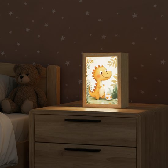 Nachtlampje 15x20 cm - Kinder lamp - Dino - Voetbal - Oranje - Tafellamp kinderkamer - Slaapkamer lamp - Bedlamp kinderen - Kinderlampje stopcontact - Wandlamp babykamer - Nachtlampjes van Merkloos — afbeelding 2