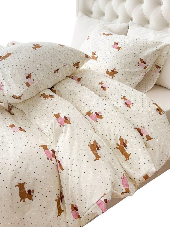 Ensemble de Housse de Couette 2 Pièces : Motif Teckel Ludique (Une Personne) - 135x200 cm