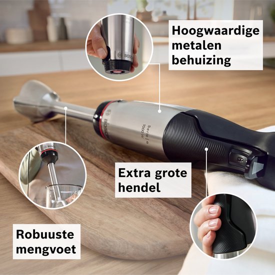 Bosch MSM6M622 ErgoMaster Serie 6 - Staafmixer set - 1000W - Inclusief maatbeker, garde, hakmolen & ijscrusher