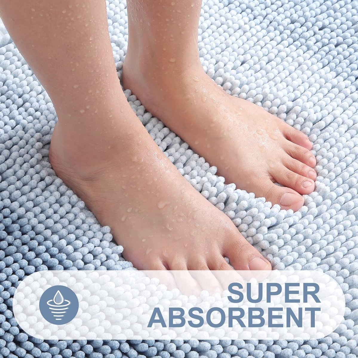 Stunq® Badkamertapijt, antislip, hoogpolig, wasbaar, zacht, absorberend, voor badkamer, 40 x 60 cm, blauw