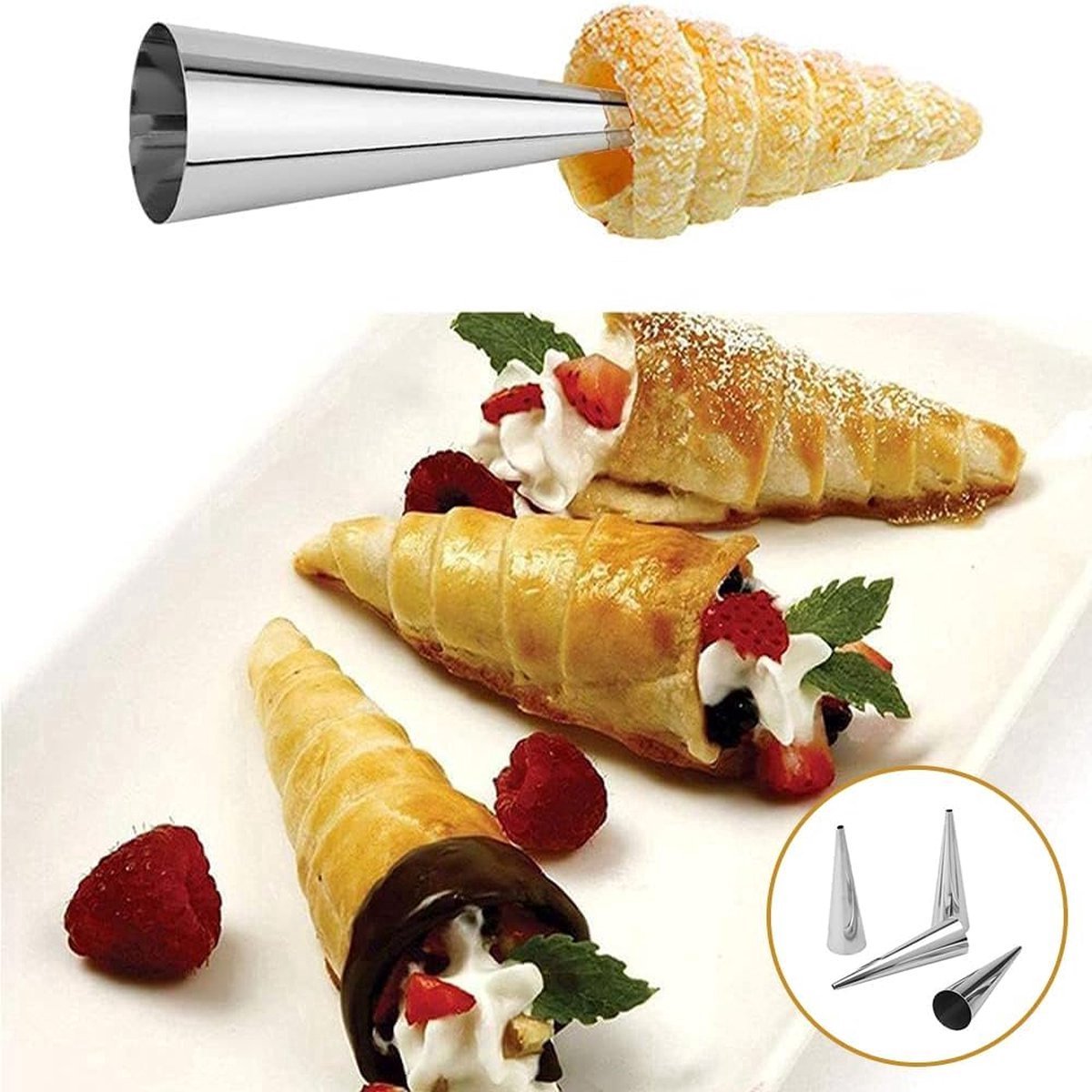 Stunq® croissant bakvorm, slagroomvorm, roestvrij staal, glad en mooi, gemakkelijk te reinigen, voor cannoli-buizen, croissant, bakvormen, 20 stuks