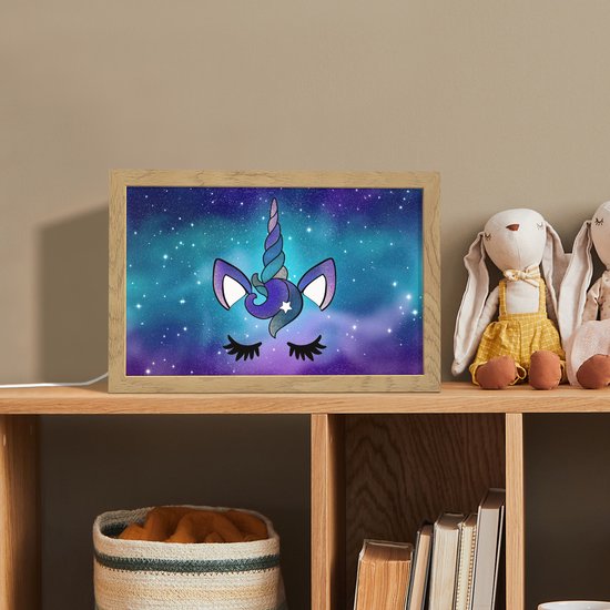 Nachtlampje 30x20 cm - Kinder lamp - Eenhoorn - Sterrenhemel - Ster - Blauw - Tafellamp kinderkamer - Slaapkamer lamp - Bedlamp kinderen - Kinderlampje stopcontact - Wandlamp babykamer - Nachtlampjes van Merkloos — afbeelding 3