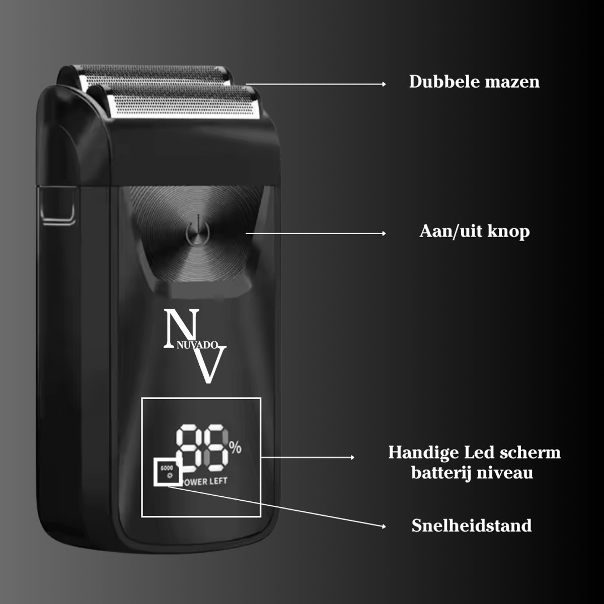Nuvado Foil Shaver Dubbel - LED - Zwart - Blade Elektrisch - afbeelding 3