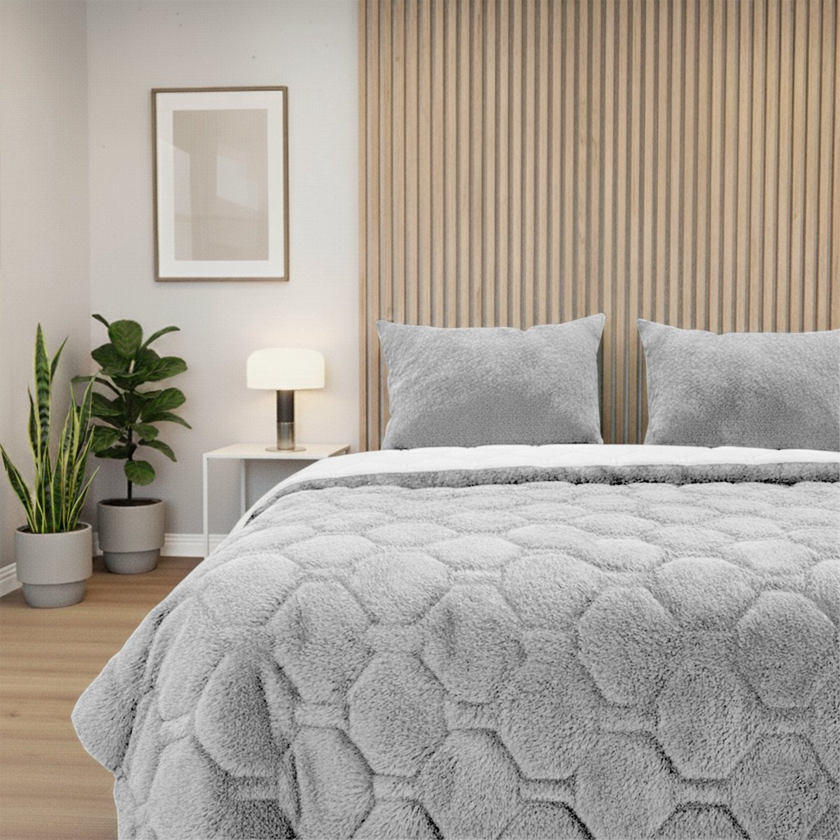 HappyBed Dekbed zonder overtrek 140x200 - Bedrukt dekbed zonder hoes - Hoesloos Dekbed met Print - Wasbaar - Eenpersoonsdekbed - Plush grey