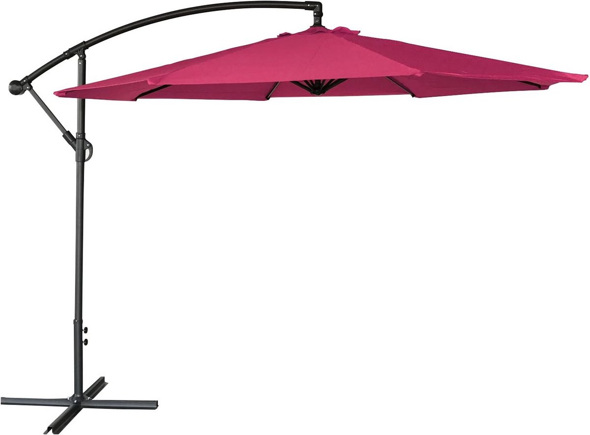 Ronde Zweefparasol 3m Fuchsia Kantelbaar en Draaibaar met Slinger