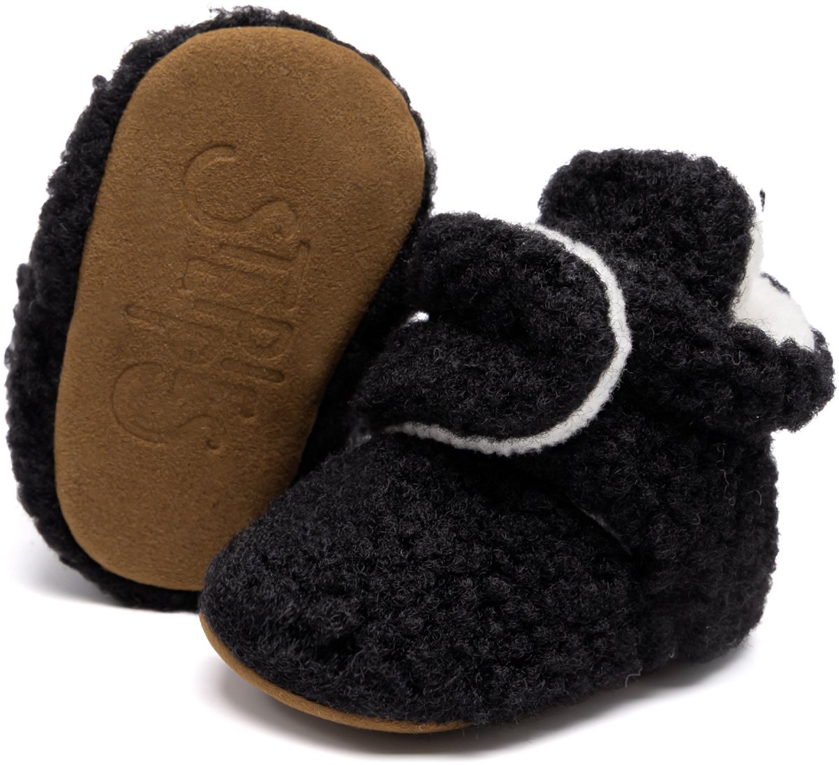 Steppies - Baby Slofjes teddy - Zwart - 0-3 Maanden (9cm) - Schoenmaat 15-16