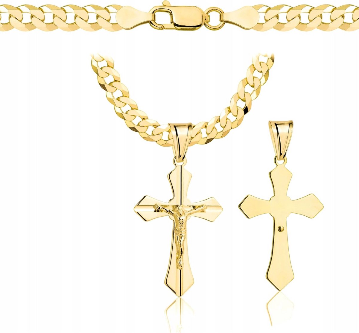 Massieve Gouden Kruisketting voor Heren | 585 Goud Verguld op 925 Zilver | 5 mm Pantserketting