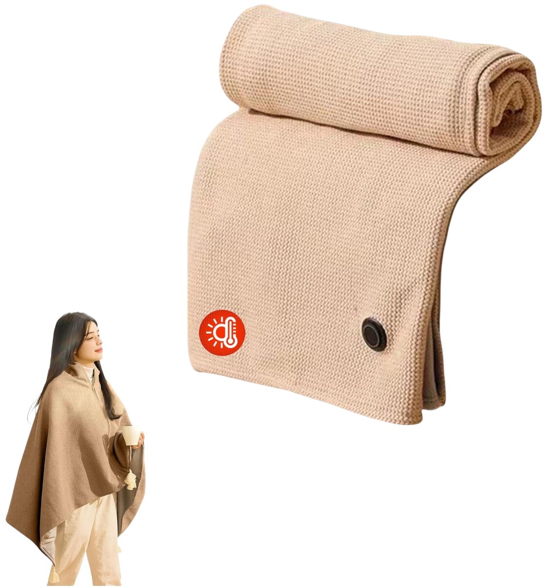 Elektrische deken - Oplaadbare elektrische deken - Verwarmde deken - USB-aangedreven winterdeken - Zachte verwarmde deken met snoer - Geschikt voor kantoorgebruik - Beige 150x80cm