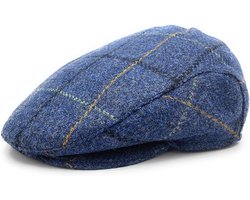 Klassieke Schotse Tweed Platte Pet voor Heren - Blauwe Ruit Hoofddeksel