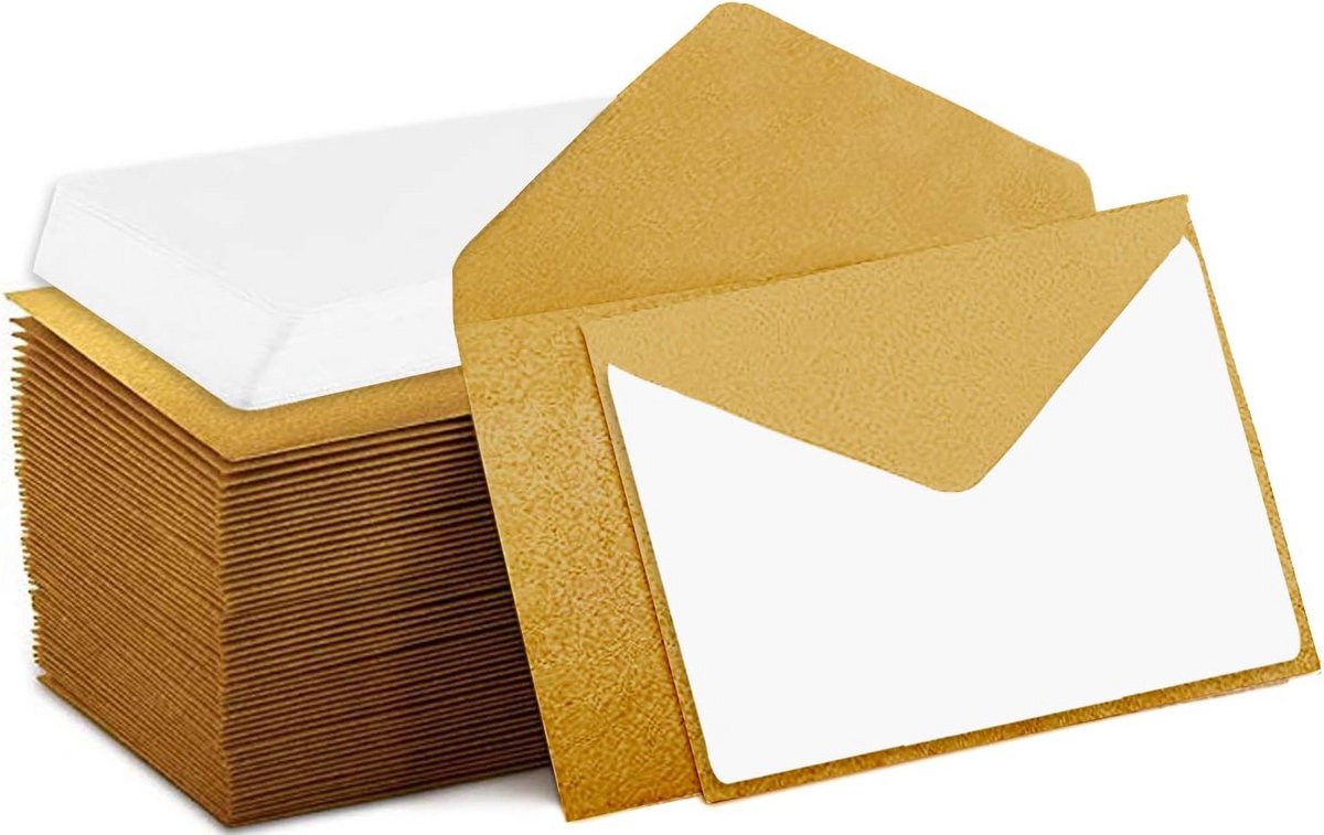 140 Mini Enveloppen met Witte Wenskaarten (Goud) - Ideaal voor Visitekaartjes en Cadeaukaartjes