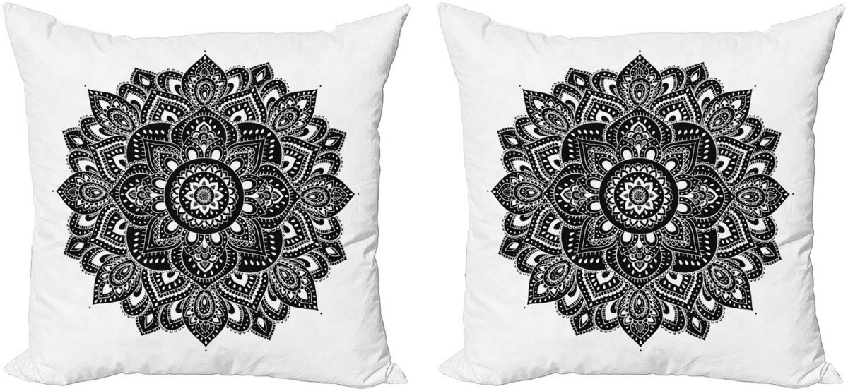 ABAKUHAUS Kussenhoezen Set 2x40x40 cm – Aziatische print – Wit/zwart Wit zwart