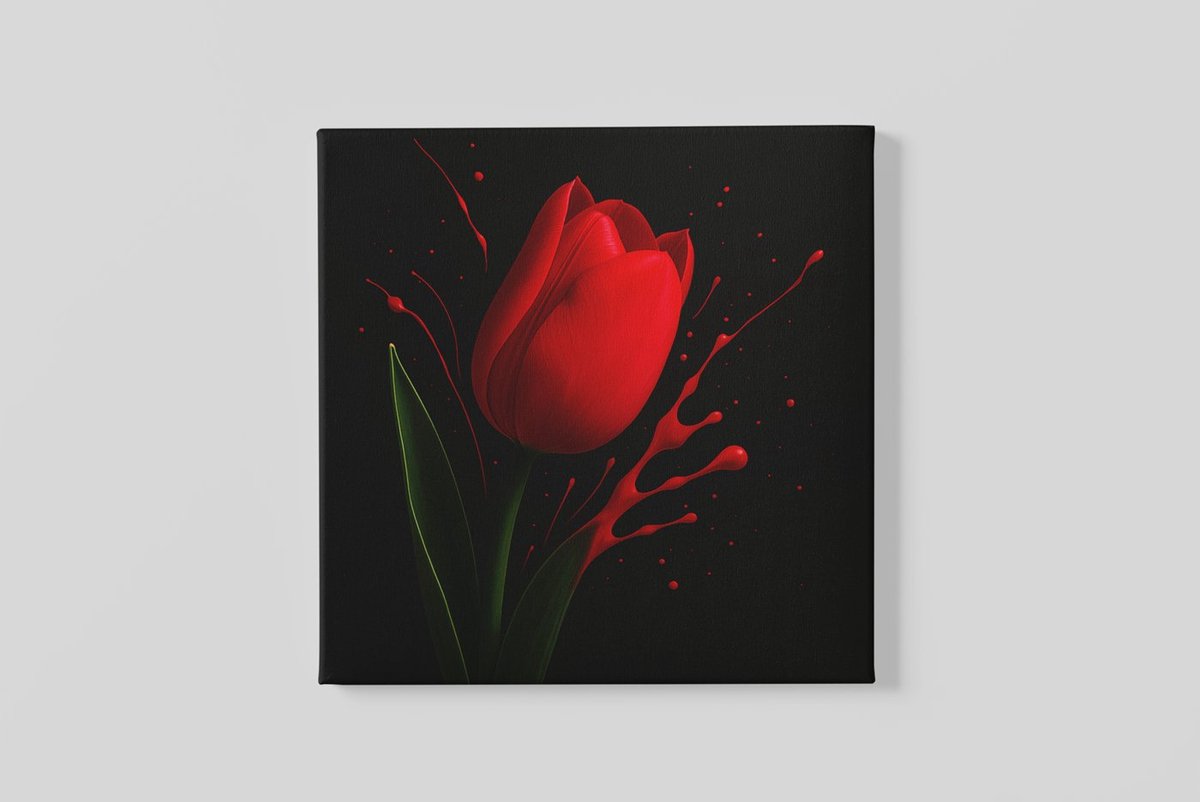 Trendex Global Vierkant Canvas Schilderij - Rode Tulp - Bloemen - 40x40 cm Rood