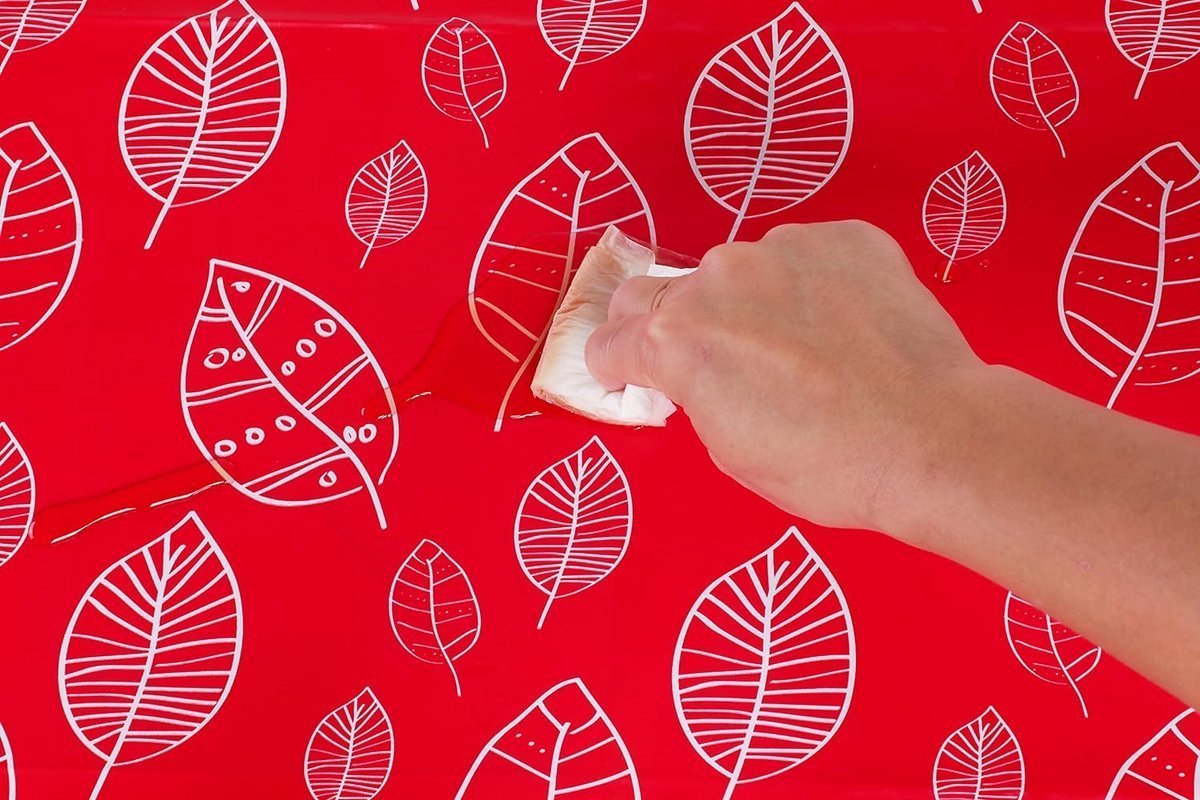 Stunq® Wasdoek tafelkleed afwasbaar rechthoekig 140 x 200 cm bladeren rood