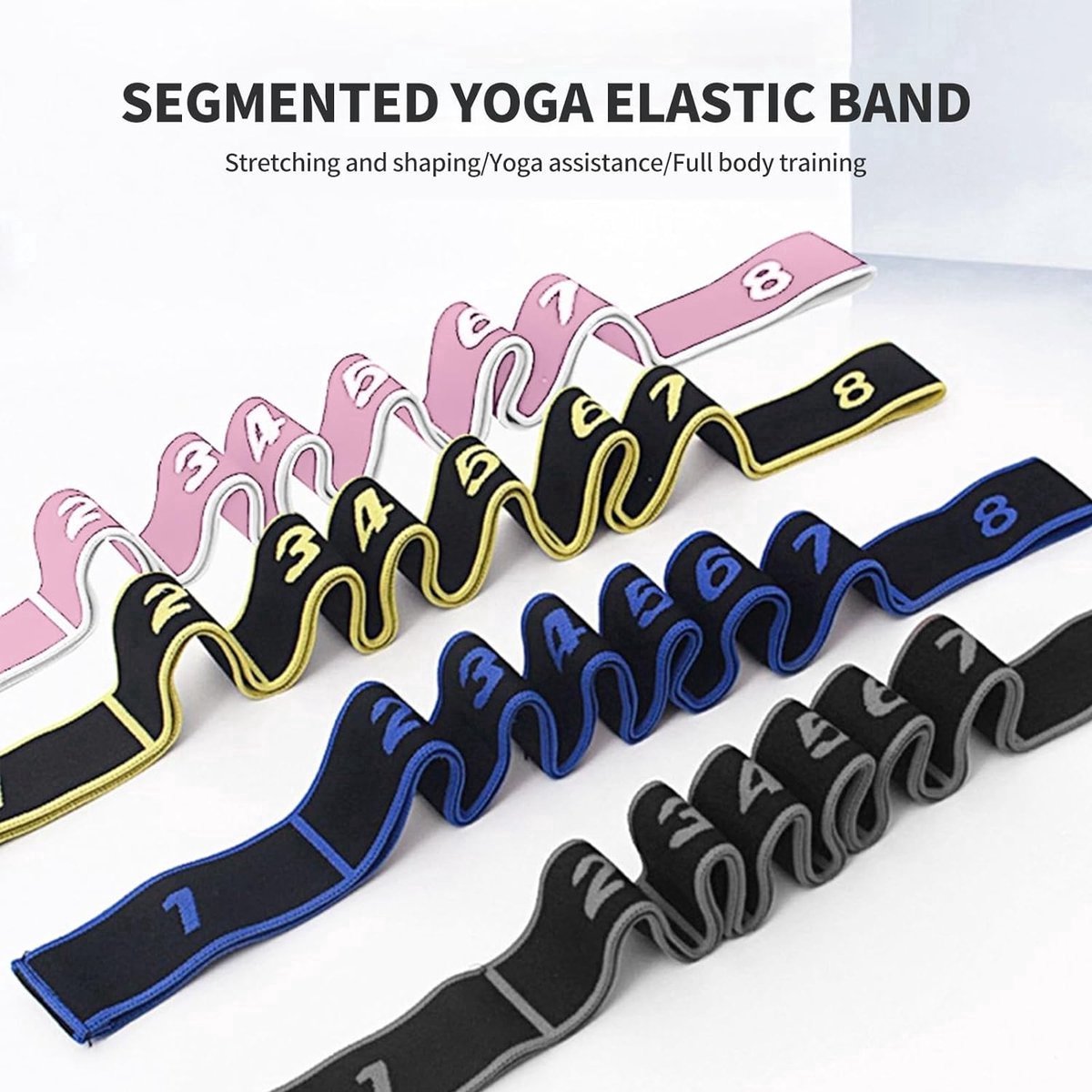 Stunq® Yogariem, fitnessbanden, weerstandsbanden met 8 ringen, fitnessband, gymnastiekband, elastiek, sport, trainingsbanden voor workout, fitnessstudio, fitness, pilates, yoga-accessoires (roze)