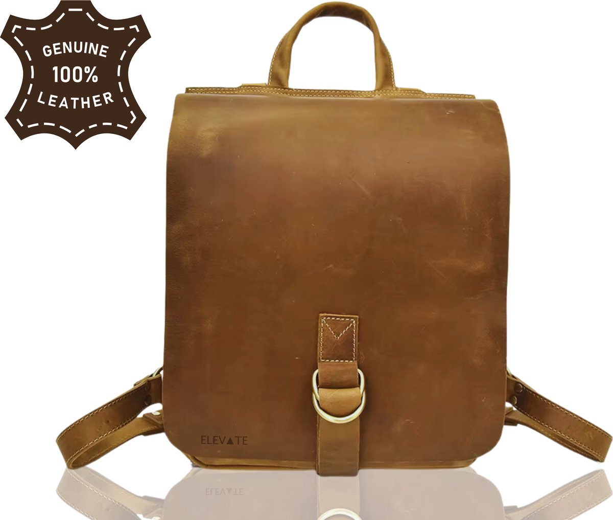 ELEVATE® Handmade Leren Rugtas – 100% Echt Leer – Vintage Crazy Horse Backpack – Dames/Heren – Bruin – Premium Full-Grain Leather