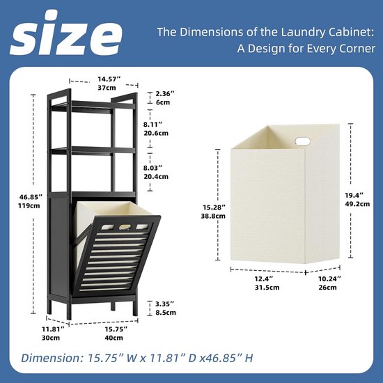 WENKO Ladderrek met wasverzamelaar Mod. Ecori, ladder van bamboe, wasmand met 2 vakken (elk ca. 33 l), textiel van gerecycled polyester, zwart