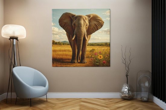 Vierkant Canvas Schilderij Dieren - Olifant in de Savanne - 40x40 cm