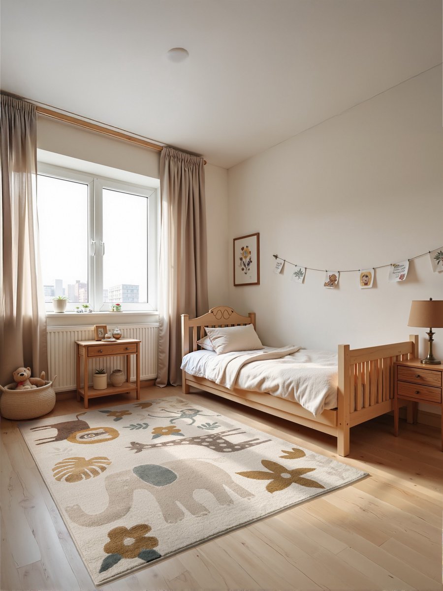 flycarpets Adventures Animal Safari Vloerkleed Kinderkamer - Crème / Multi - Kindervloerkleed Laagpolig - 120x170 cm Creme