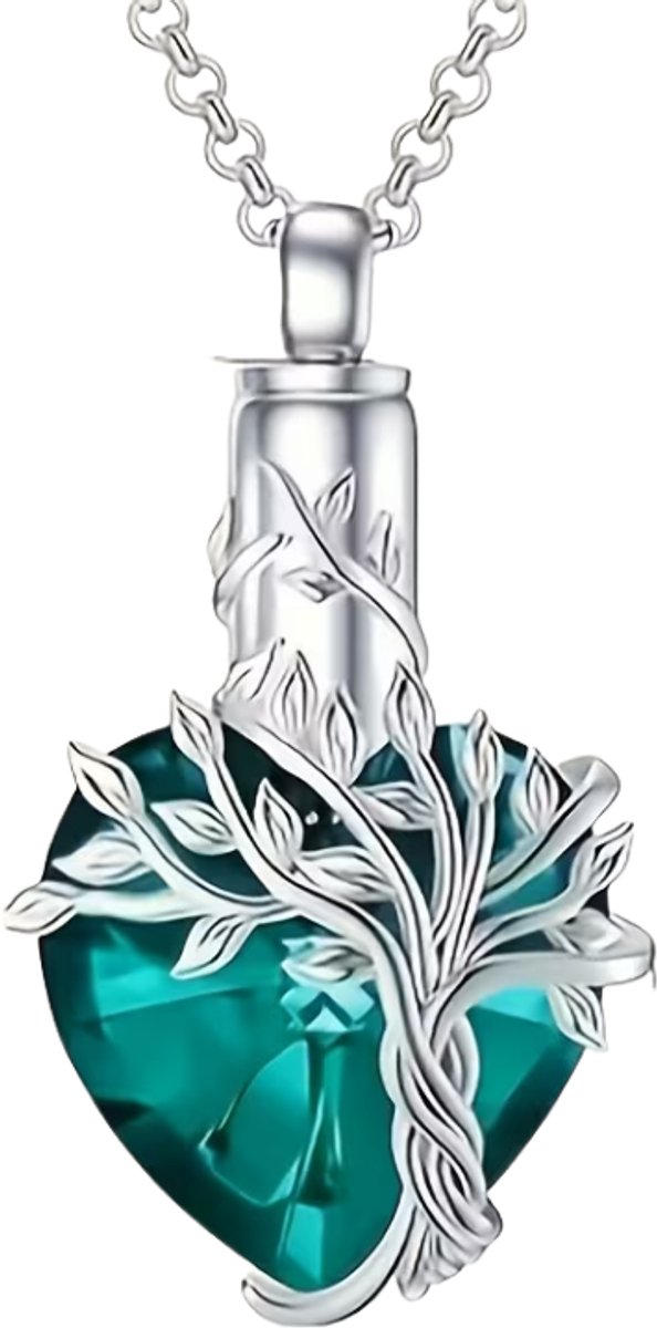 Assieraad Levensboom - Luxe Ashanger Levensboom Groen Hart - Gedenksieraad - Ashanger met ketting - Petshop Seven®