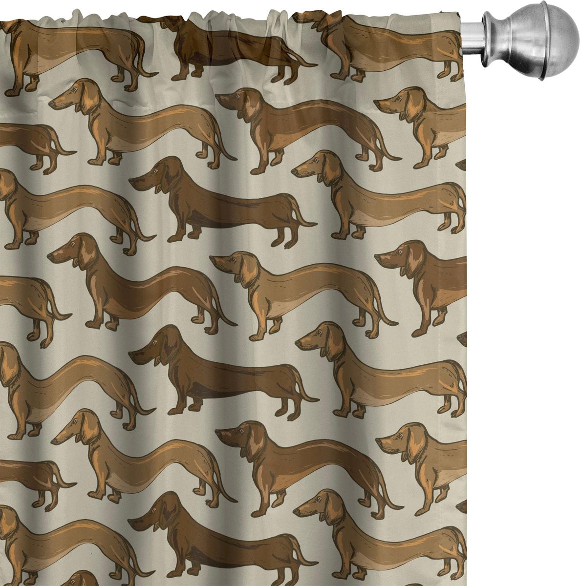 ABAKUHAUS Dackel gordijnen – 2x75x175 cm – microvezel, halfdonker – grijs/geel/chocolade