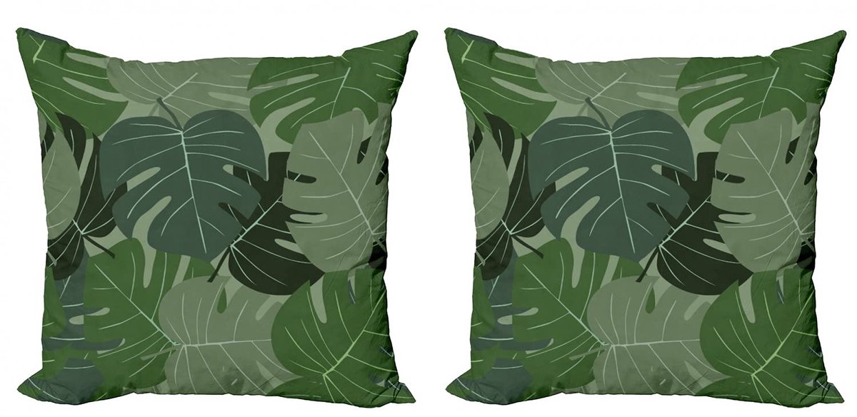 ABAKUHAUS Bosgroene decoratiekussen – 2x50x50 kussenhoezen – Camouflage palmblaadjes – Digitaal bedrukt Hellgroen