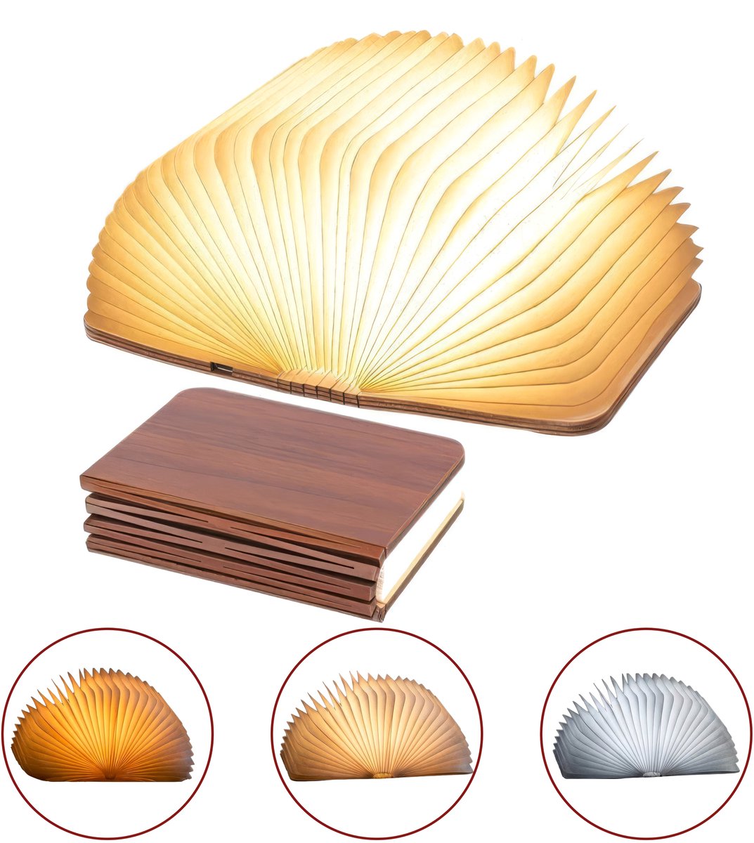 Webzon - Opvouwbare Boekenlamp LED-Sfeerverlichting 14.5x12x2.5 cm Magnetische Boeklamp met 3 Lichtstanden Warm Neutraal Koud 360° Draaibaar USB-C 2500mAh Decoratieve Nachtlamp Tafellamp Cadeau voor Kinderen en Home Decor