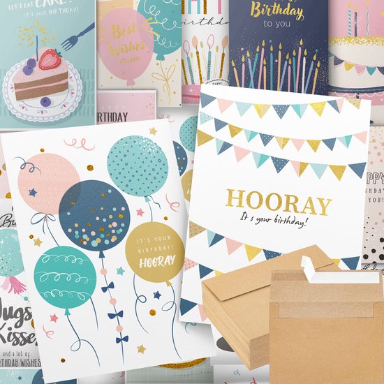 Systemyze 40x Luxe Verjaardagskaarten Set Met Envelop - Wenskaarten Volwassenen en Kinderen – A6 Formaat