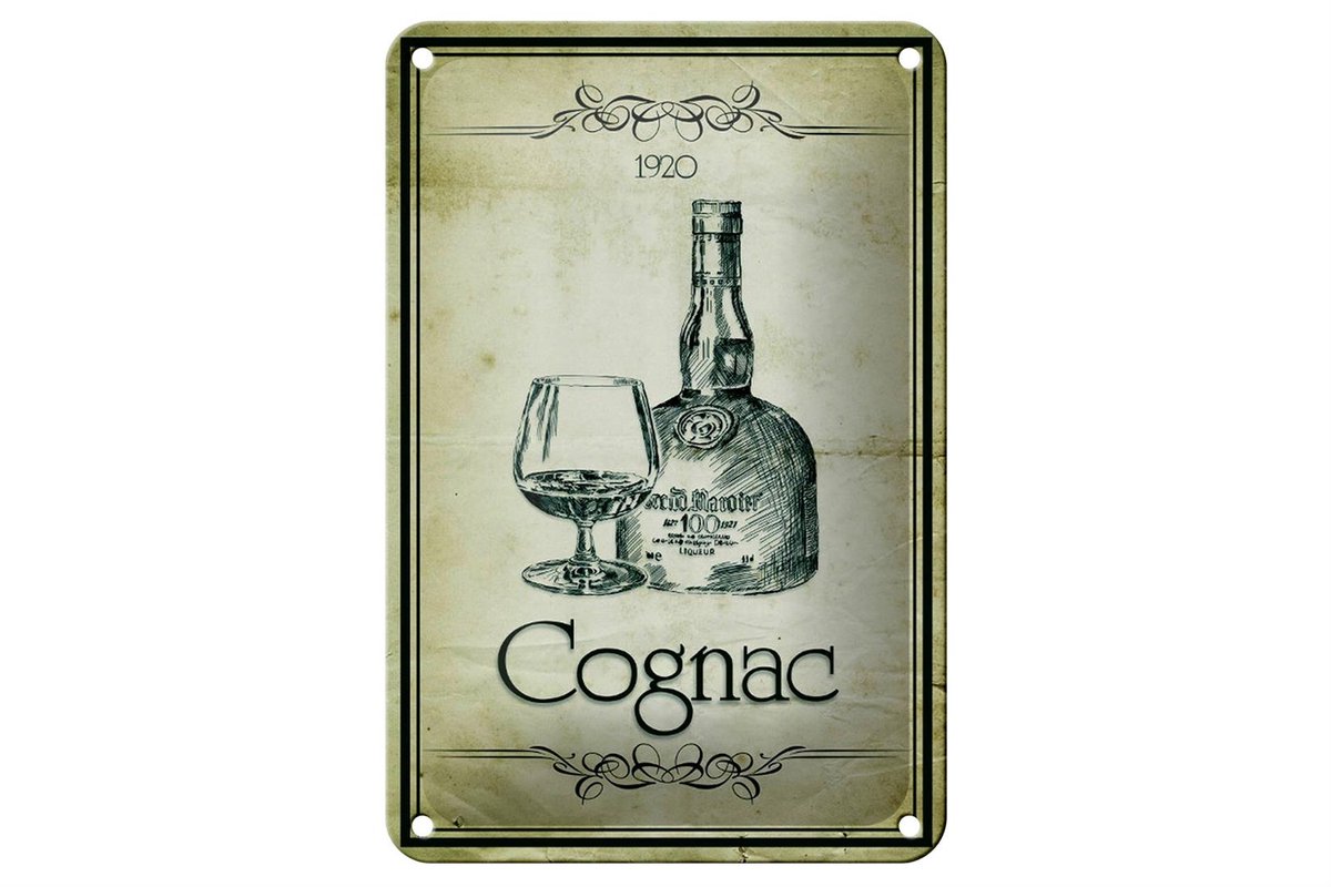 Blechschild Alkohol 12x18cm 1920 Cognac Retro