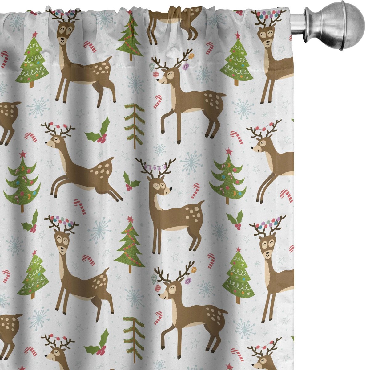 ABAKUHAUS Voorhangen – 2x75x245 cm – Rendieren Winterdecor – Karamel Groen Wit