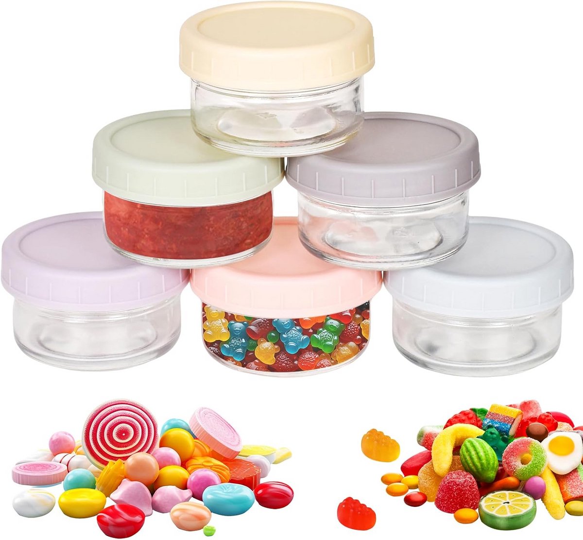 6-delige Set Kleine Glazen Potjes met Deksel voor Jam Smaakmakers en Snacks 80ml