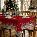 Tafelkleed serie - Kerst - licht grijs met Kerstbomen in rood - wit