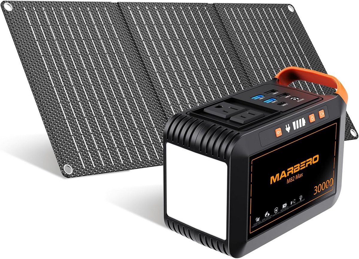 Draagbare Powerstation met 30W Zonnepaneel - 111Wh Noodstroom voor Kamperen en Buitenactiviteiten