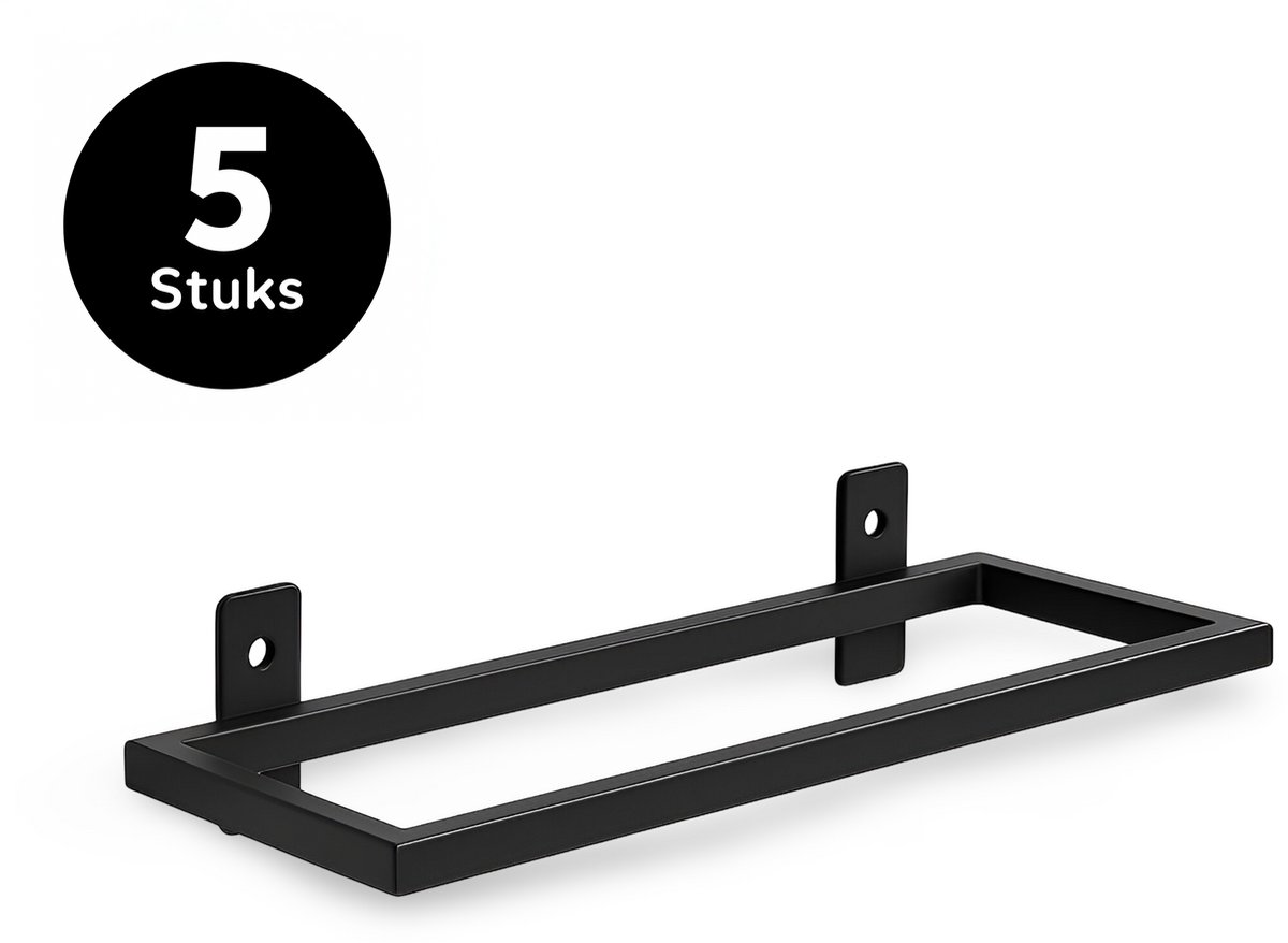 TOJ Wijnfleshouder Set van 5 Stuks – Hangend Wijnrek voor aan de Muur – Modern Industrieel – RVS – Mat Zwart