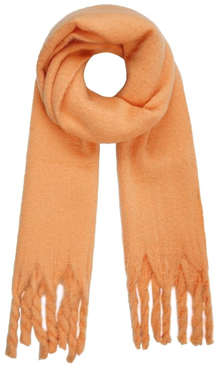 Zalm Kleurige Wintersjaal Franjes - Dikke Warme Lange Dames Sjaals - Winter Musthaves - Winter Accessoires - Zalm