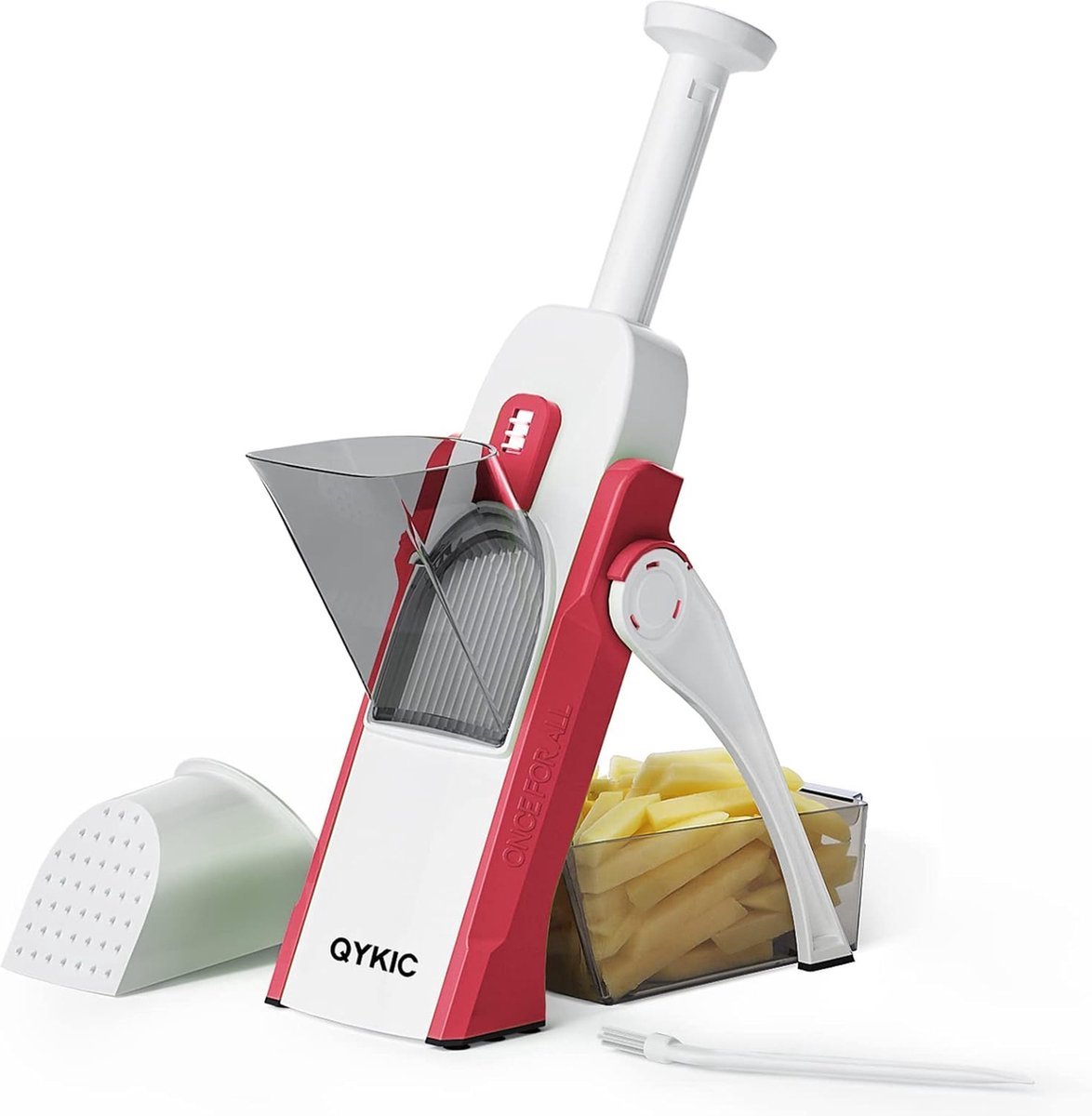 Stunq® Groentesnijder, voor eens en altijd Verstelbare Groentesnijder Genius Mandoline Groentesnijder Aardappelsnijder Uiensnijder (Rood)