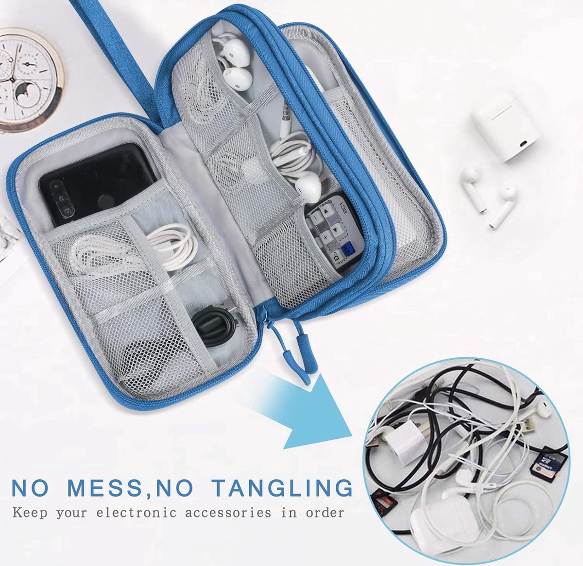 Stunq® Kabeltas, kabelorganizer, elektronica-accessoire-organizer, draagbare kabelorganizer, dubbele kabeltas voor elektronische accessoires, USB-powerbank, SD-kaart, oplaadkabel, 19 x 10 x 5 cm,