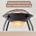 Detail van de vuurschaal met stalen bodem voor vloerbescherming.
