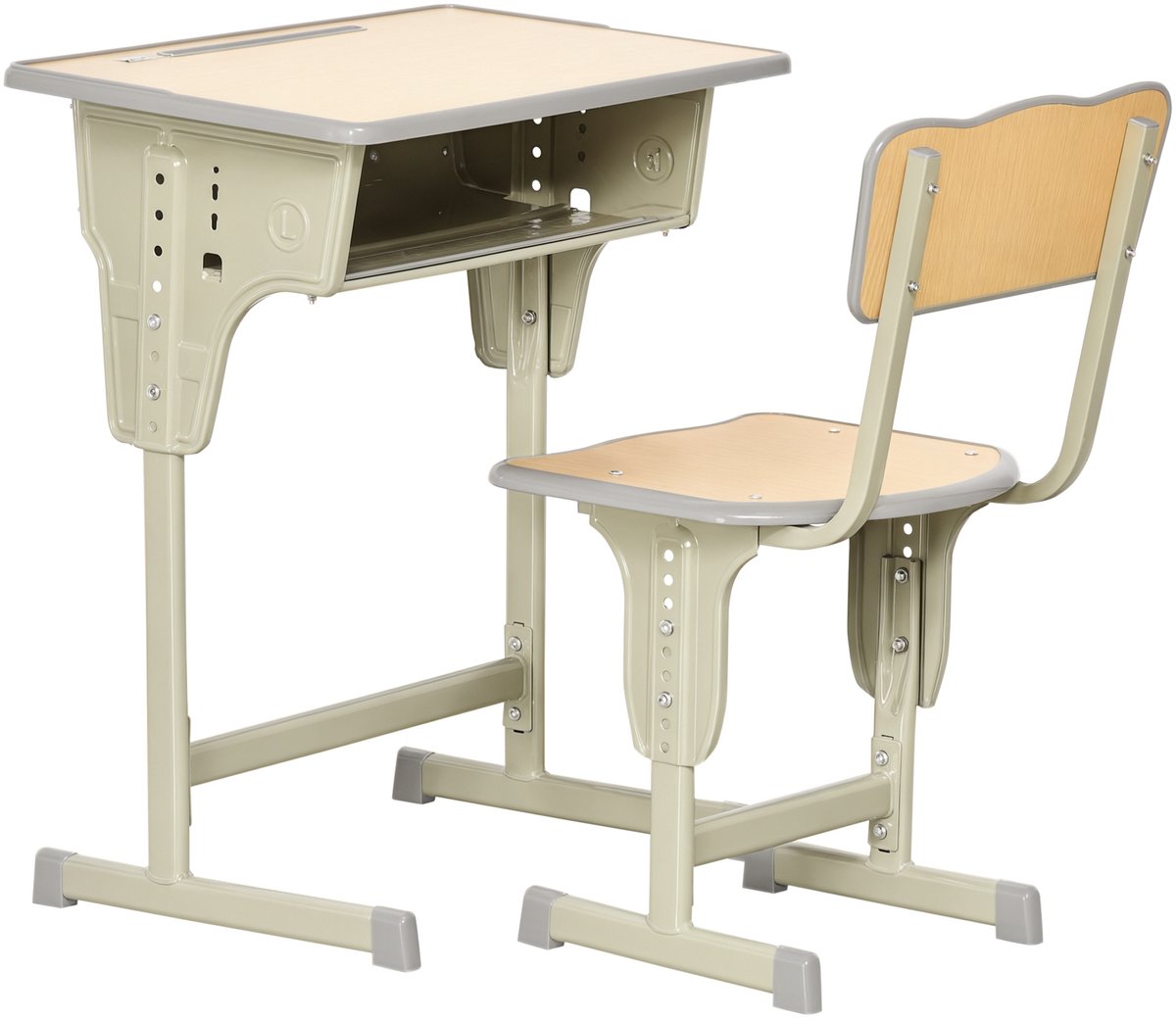 HOMCOM - Kinderstudietafel en -stoelset - MDF - 60x40x76cm - Grijs, naturel hout