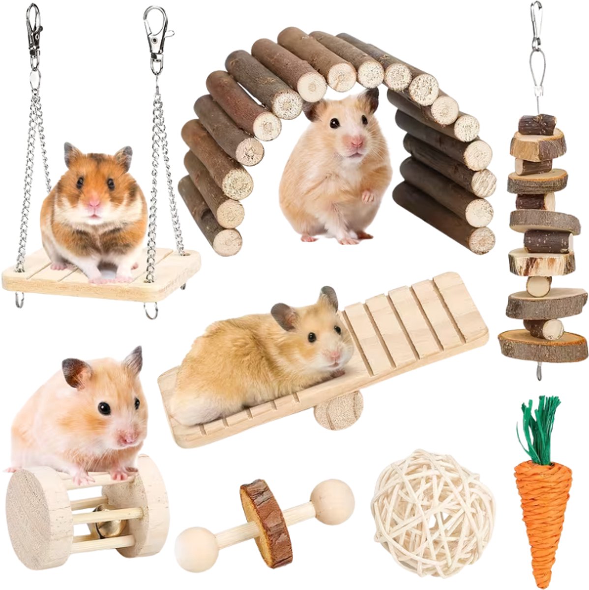 Naleo® Hamster Speelgoed - Set 8 Delen - Hamsterspeelgoed - Speeltje Voor Hamster - Speelgoed Voor Knaagdier - Konijnen Speelgoed - Speelgoed Voor Cavia - Hamster Speeltjes - Konijnen Speeltjes - Speelgoed Voor - Rat - Ratten - Gerbils