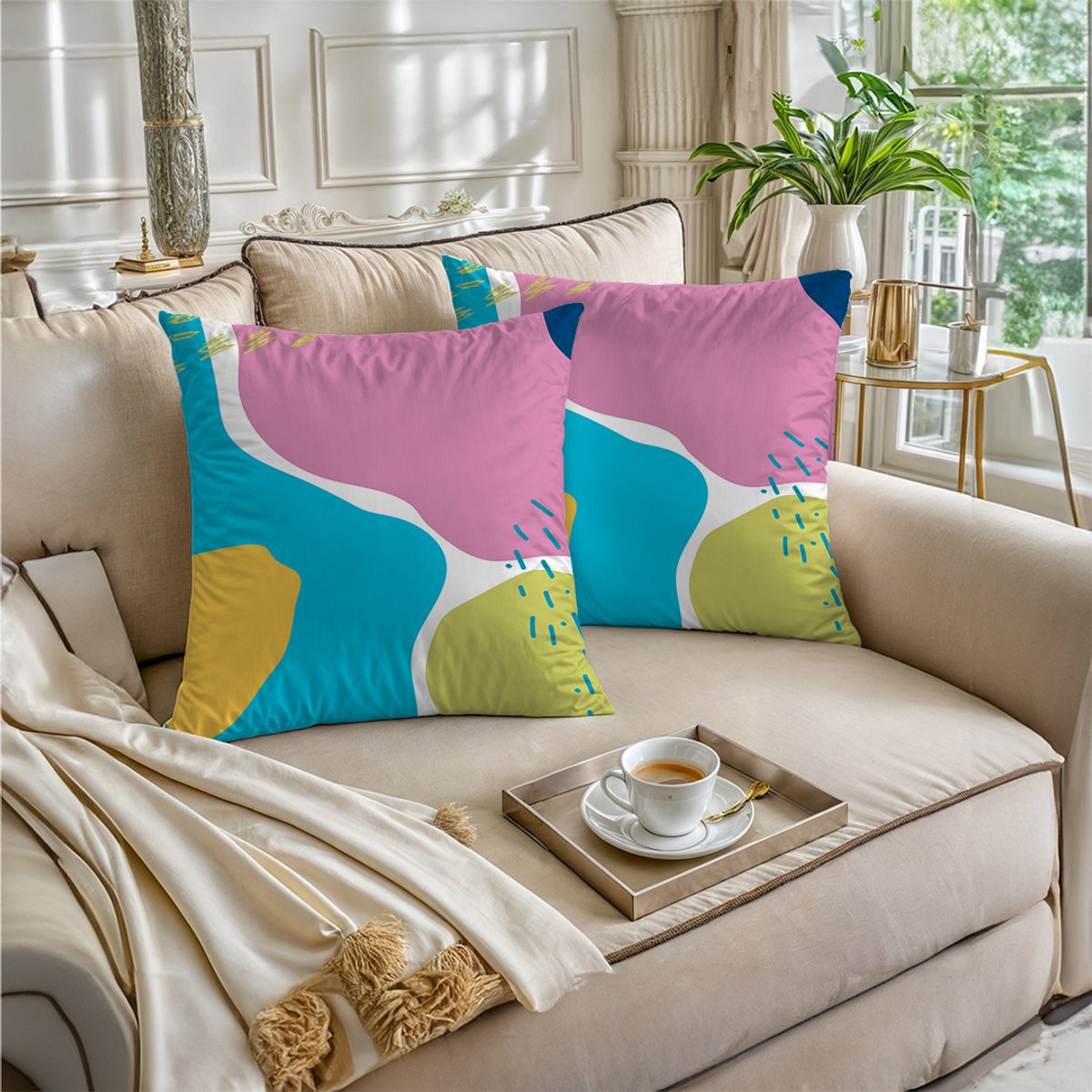 Boraboi® Luxe Decoratieve Kussenhoezen set van 2 , Zachte Suède Touch- 40x40 cm -(Groen,Blauw,Wit,Geel,Roze)