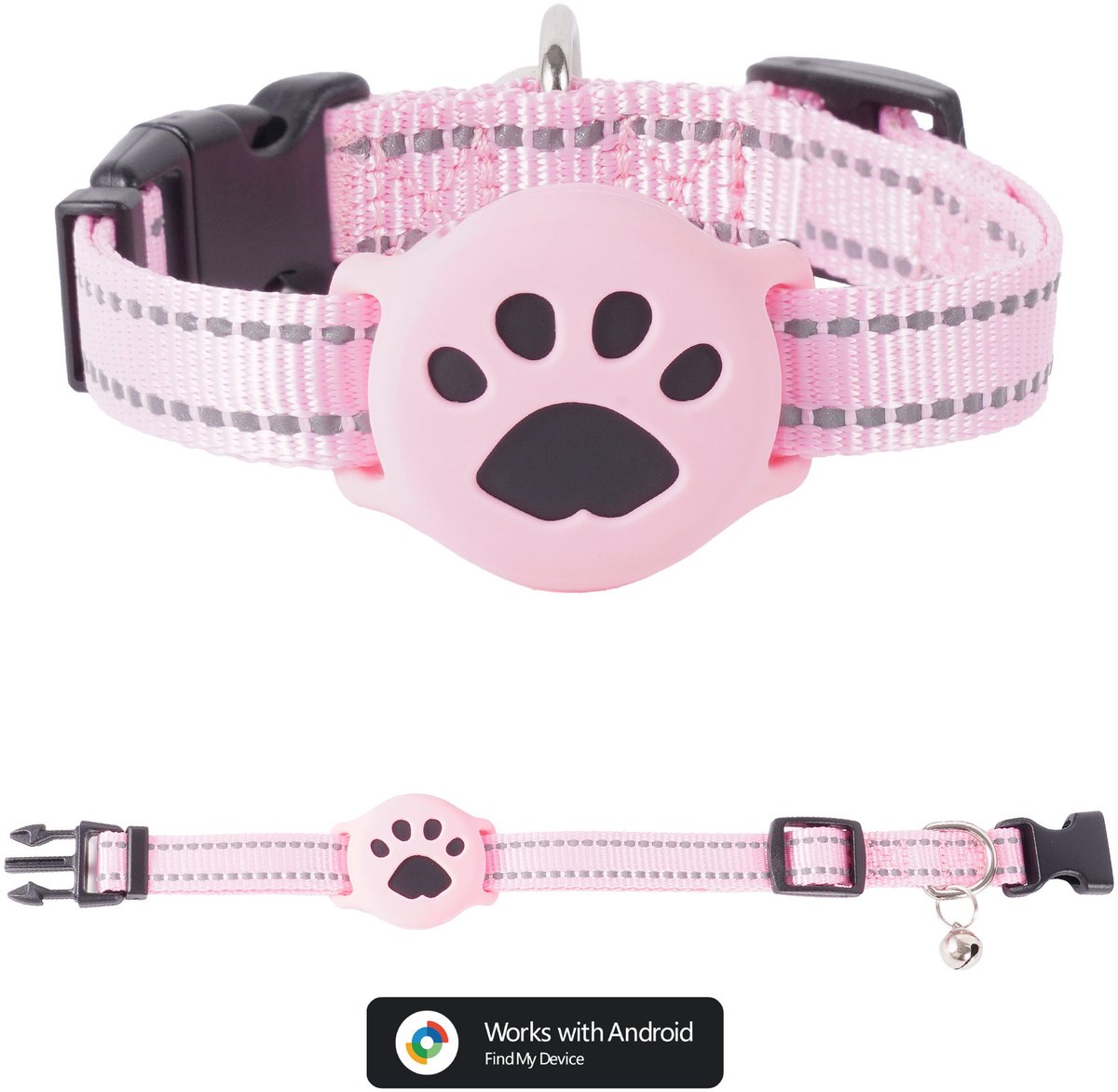 GPS KattenTracker - Zonder Maandelijkse Kosten - Werkt Met Android - IP68 Waterdicht - CR2032 Batterij (1+ Jaar) - Verstelbare Nylon Halsband - Halsomtrek 28-39 cm - Roze