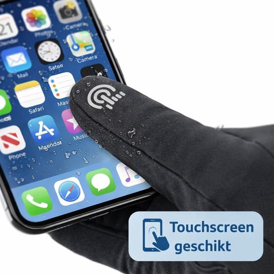 Winterhandschoenen voor dames en heren, warme winddichte antislip MTB- handschoenen met touchscreen-functie, waterdicht, hardloophandschoenen met anti-slip, winddicht, fietshandschoenen, zwart, Eén maat