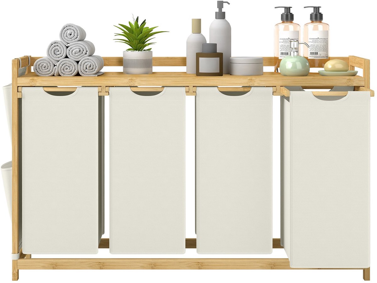 Wasmand – 4 vakken – Bamboe – Wasverzamelaar – 200 L