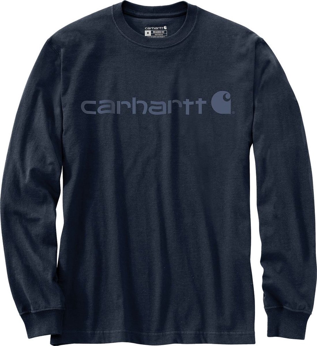 Carhartt Dearborn Relaxed LS Logo T-Shirt 104107 /Dark -XL Marineblauw