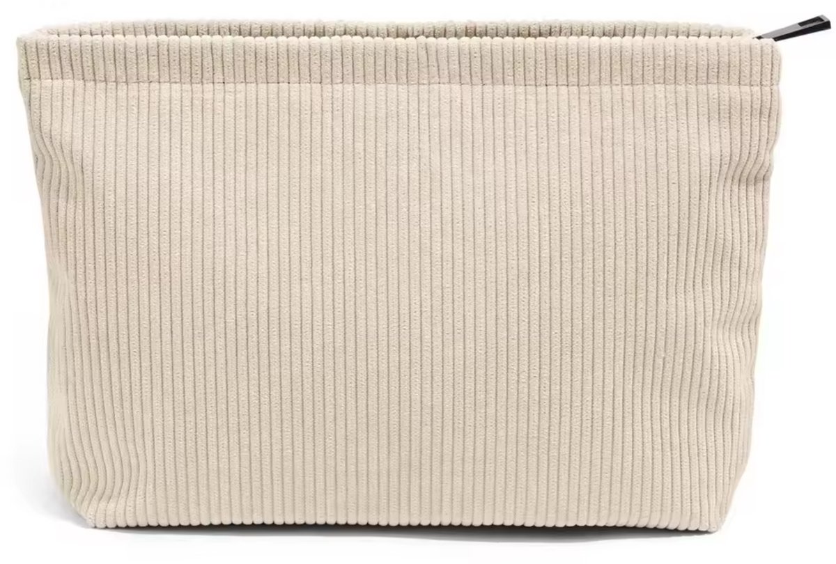 Make-up Tas - Ivoor - Corduroy - Rits - Ritssluiting - 23x17x4cm - Cosmetica - Toilettas - Etui