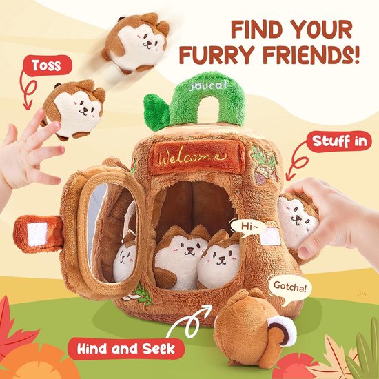 Sensorisch Pluche Boomhut Speelgoed met Eekhoorns, Rammelaar en Spiegel voor Baby's 6-12 Maanden — afbeelding 4
